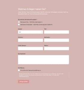 Hier sieht man das Kontaktformular von Dermacare Wien.
